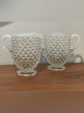 Vintage Fenton Hobnail opalescent moonstone sugar & creamer set.